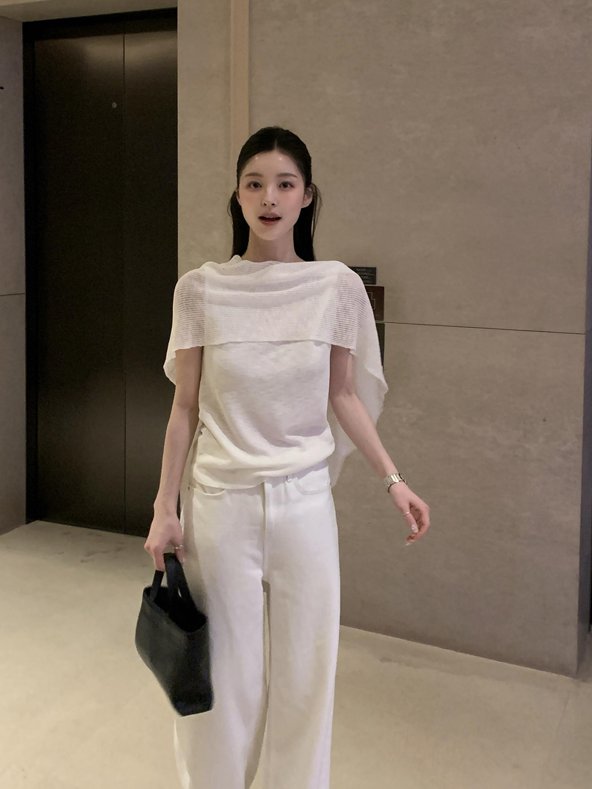 Korean Style Cape Spliced Knit Top Women Summer New Faux Two Piece Layered Pullover
