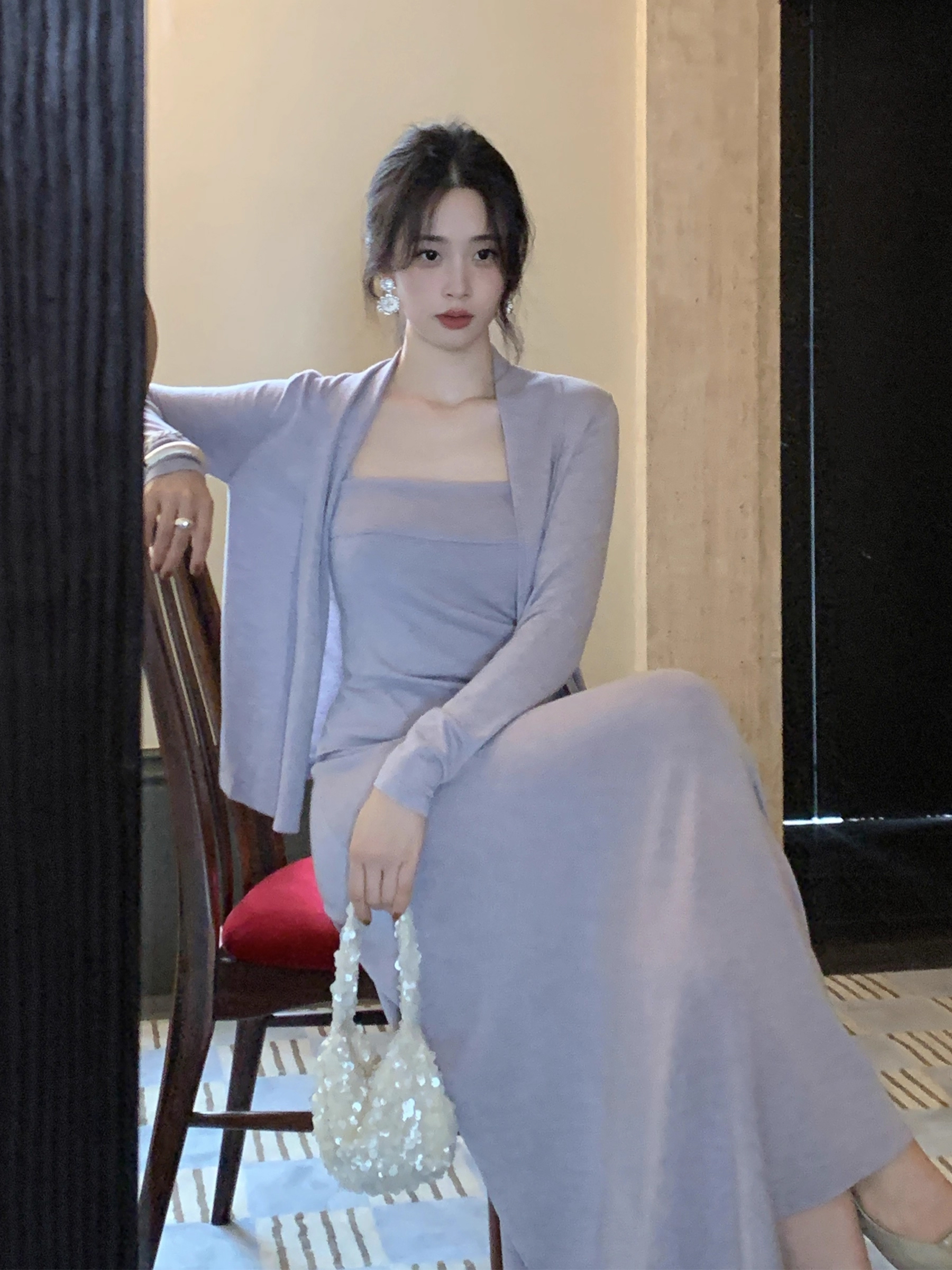 Minimal Strapless Cami Skirt Cardigan Knit 3-Piece Set
