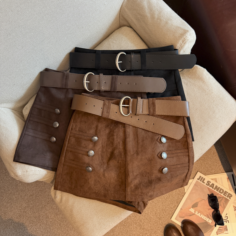 Retro Court Style Faux Suede A-Line Mini Skirt for Women with Belt 2026 Fall Winter