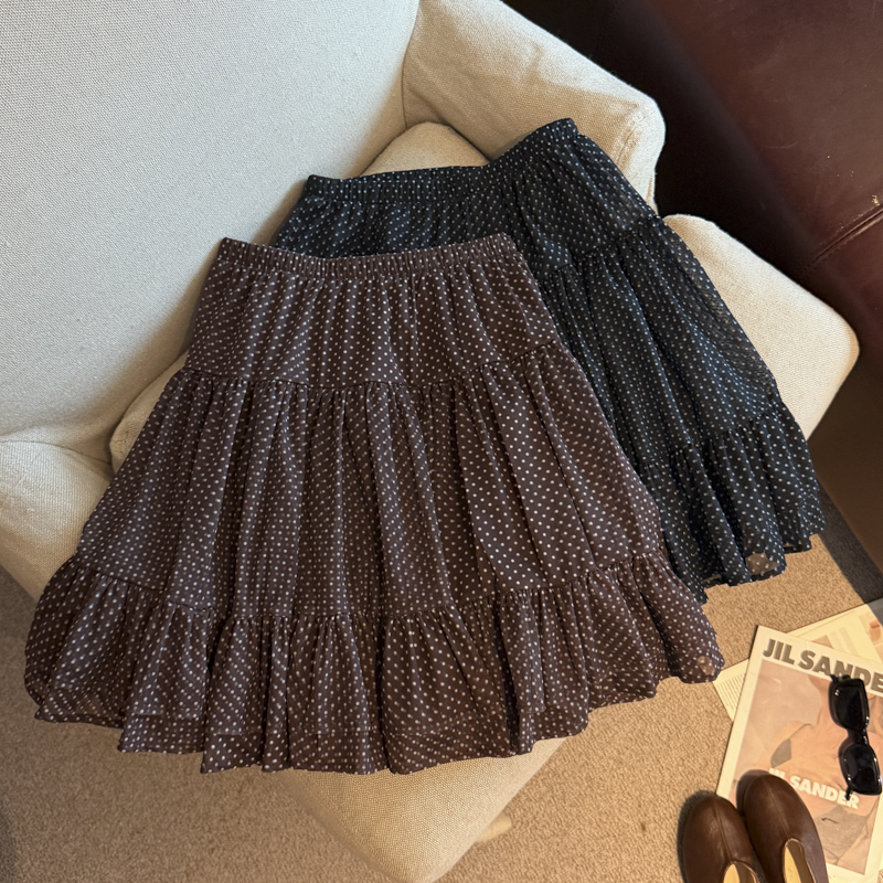 Sweet Polka Dot High Waist Ruffle Tiered Mesh Midi Skirt for Women