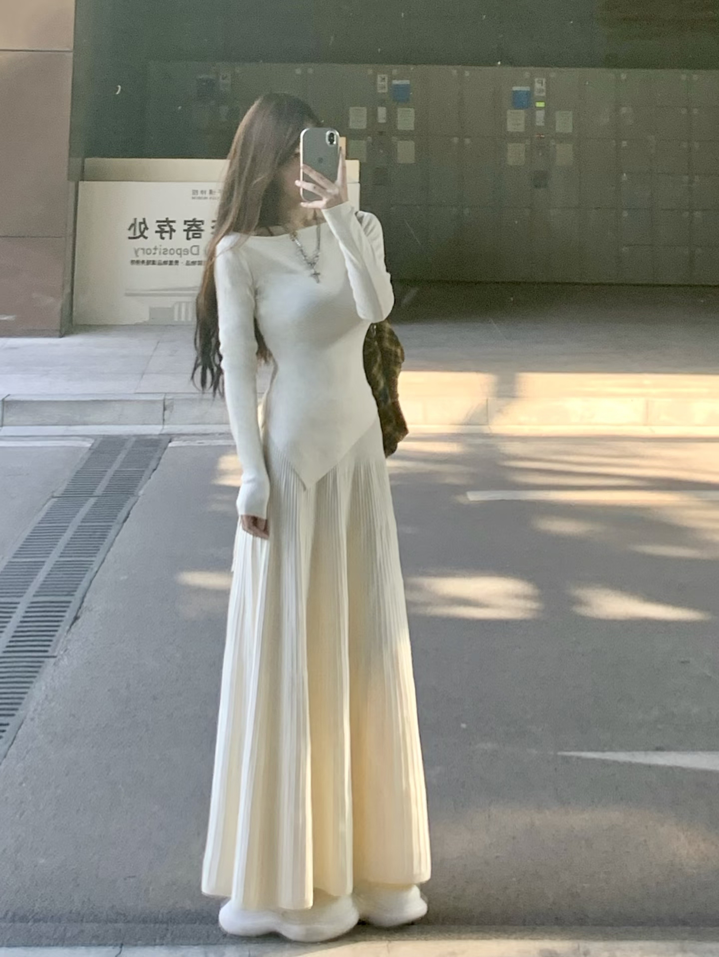 Women's Knit Two-Piece Set Off-White Top and Skirt Fall 2025