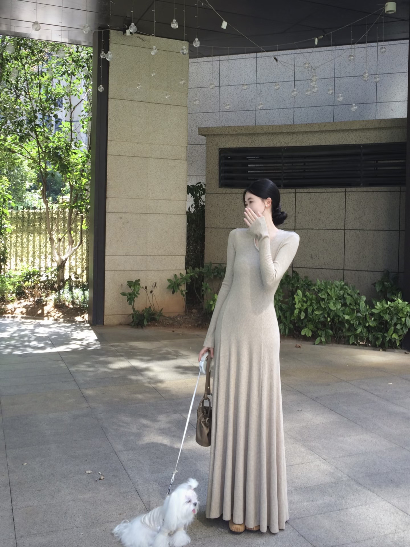Women's Long Sleeve Knit Dress 2025 Fall Slimming Base Layer with Shawl